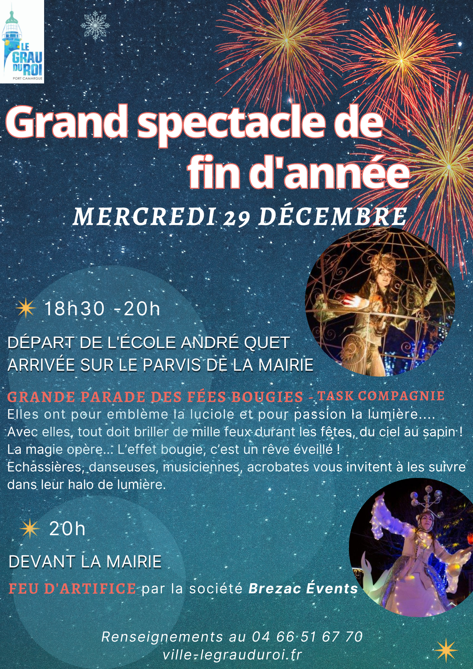 Marché De Noël Grau Du Roi 2021 Parade et feu d'artifice mercredi 29 décembre 18h30-20h - Le Grau du Roi :  Le Grau du Roi