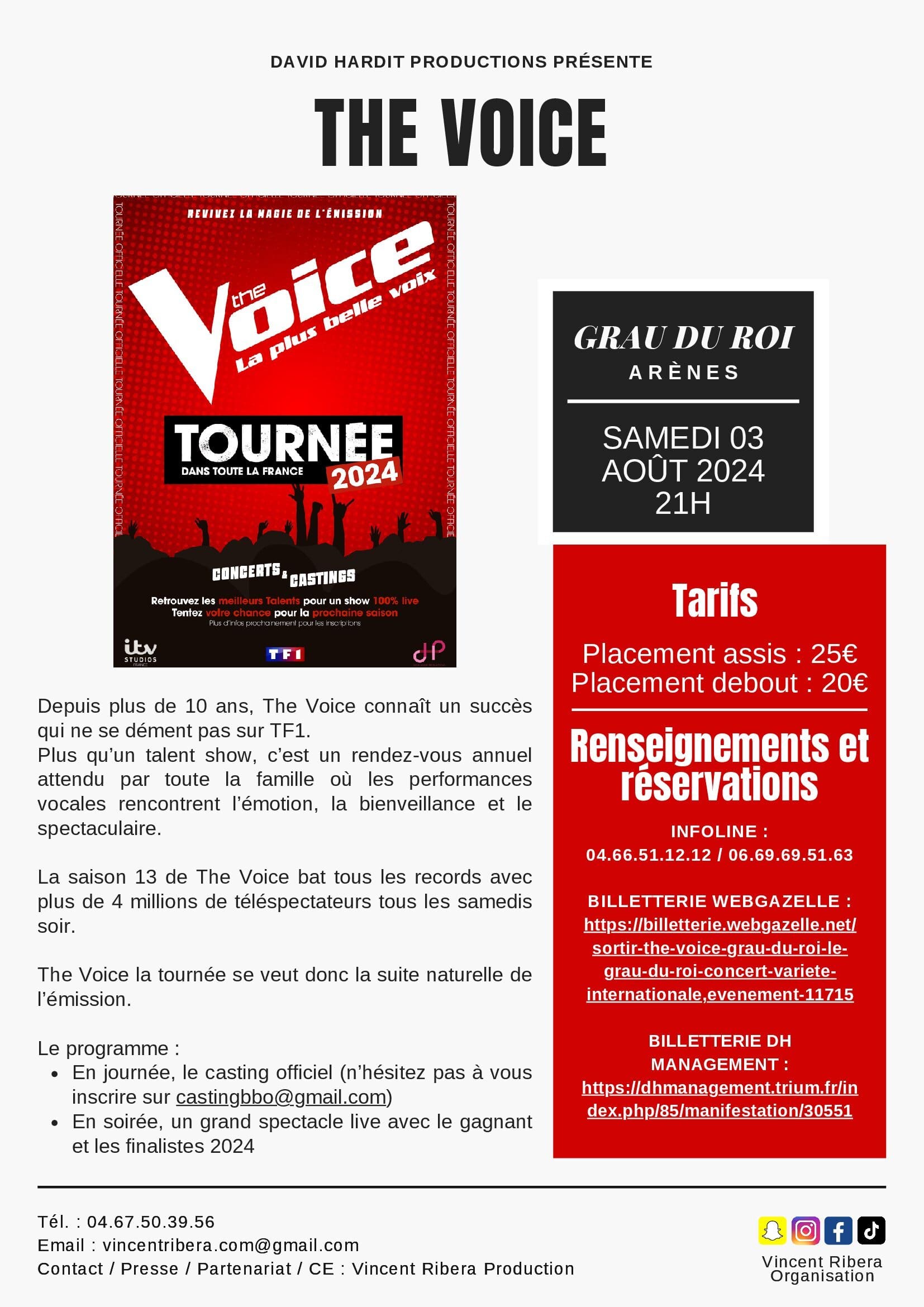 Arènes The Voice Tournée officielle 2024 Le Grau du Roi Le Grau